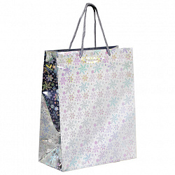 Пакет подарочный новогодний НАБОР 4 шт. 26x13x32 см (L), ГОЛОГРАФИЯ 3 цвета ЗОЛОТАЯ СКАЗКА, 609614