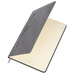 Блокнот А5 148x218 мм BRAUBERG "Optimal", под кожу, 80 листов, резинка, держатель для ручки, клетка, серый, 118638