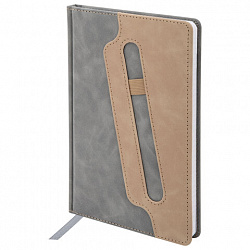 Блокнот А5 148x218 мм BRAUBERG "Assistant", под кожу, 80 листов, держатель, клетка, серый, 118632