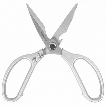 Ножницы кухонные DASWERK (ДАСВЕРК), 210 мм, с открывашкой, зазубренные, металлические ручки, 608901