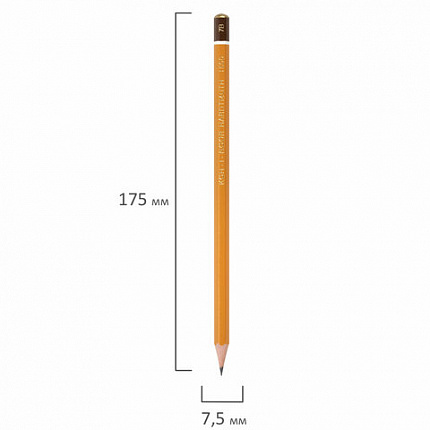 Карандаш чернографитный KOH-I-NOOR 1500, 1 шт., 7B, корпус желтый, заточенный, 150007B01170RU