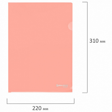 Папка-уголок жесткая, непрозрачная, А4, цвет персиковый, 0,15 мм, BRAUBERG PASTEL, 272891