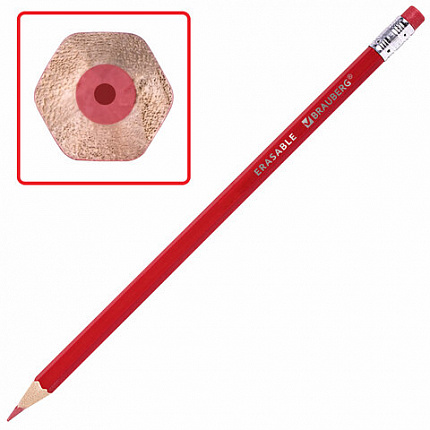 Карандаши цветные стираемые с ластиком BRAUBERG ERASABLE, 12 цветов, мягкий грифель 3 мм, 181932
