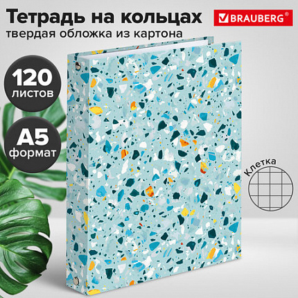Тетрадь на кольцах А5 (175х215 мм), 120 листов, твердый картон, клетка, BRAUBERG, Абстракция, 404077