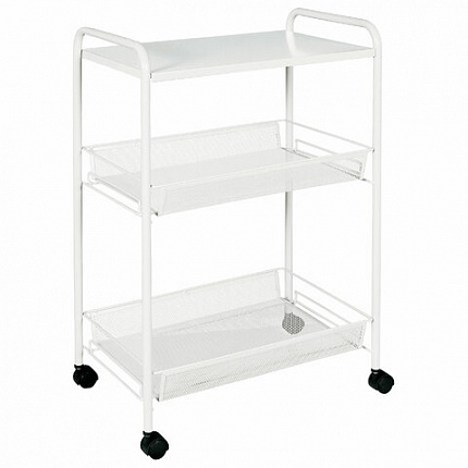 Этажерка офисно-бытовая "Ладья-33КС", 650х450х300 мм, 2 яруса + столик, металл, белая, Э 356 Б