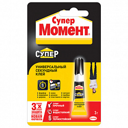 Клей моментальный Супер МОМЕНТ, 3 г, отрывная мультикарта, 608976