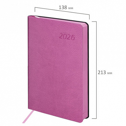 Ежедневник датированный 2026 А5 138x213 мм, BRAUBERG "Stylish", под кожу, гибкий, розовый, 117099