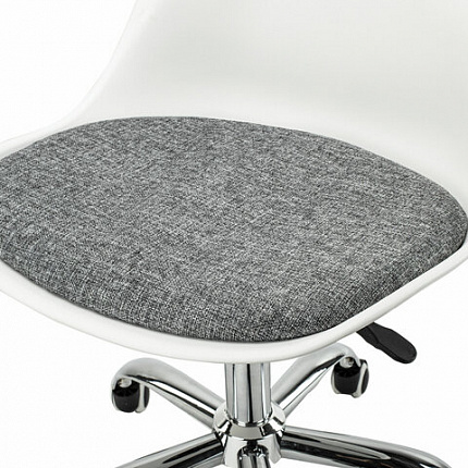 Кресло стул BRABIX "Eames MG-310 CH", хром, пластик белый, ткань серая, 532924