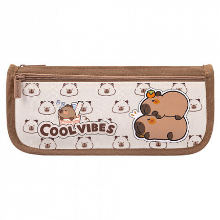 Пенал мягкий BRAUBERG KIDS, 2 отделения, полиэстер, "Capybaras", 22x10x6 см, 274582