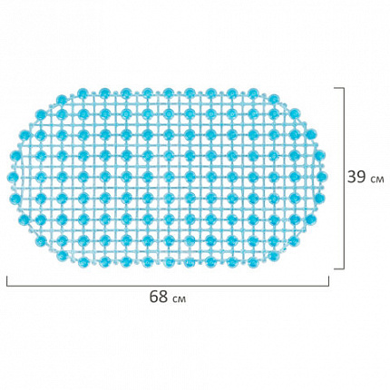 Коврик для ванны противоскользящий 68х39 см, "Молекулы", овальный, голубой, ПВХ, PRIMILA (ПРИМИЛА), 700388