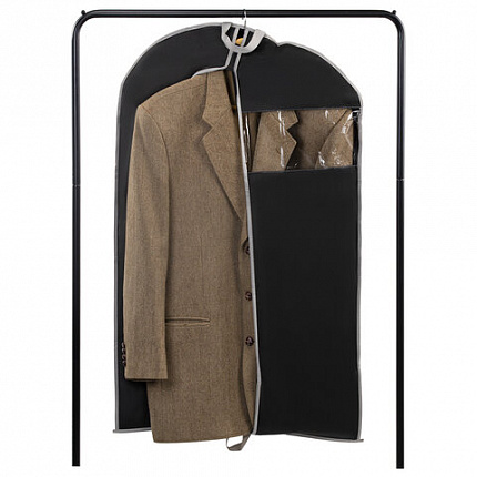 Чехол для одежды на молнии с ручками дорожный 60х120 см, черный, SHAMAANI (ШАМААНИ), 609603