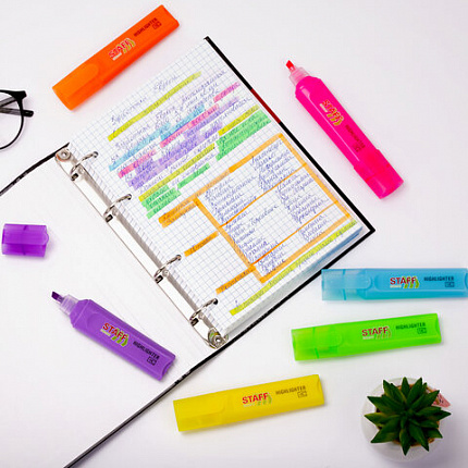 Набор текстовыделителей 6 НЕОНОВЫХ ЦВЕТОВ, STAFF "EVERYDAY HL-720", линия 1-5 мм, скошенный наконечник, 152556