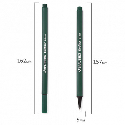 Ручка капиллярная (линер) BRAUBERG "Aero", ТЕМНО-ЗЕЛЕНАЯ, трехгранная, металлический наконечник, линия письма 0,4 мм, 142251