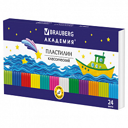 Пластилин классический BRAUBERG "АКАДЕМИЯ", 24 цвета, 480 г, со стеком, ВЫСШЕЕ КАЧЕСТВО, 105899