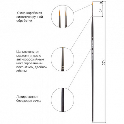 Кисть художественная проф. BRAUBERG ART CLASSIC, синтетика жесткая, круглая, № 1, длинная ручка, 200656