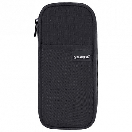 Пенал-органайзер BRAUBERG, 1 отделение, откидная планка, полиэстер, 22х10х6 см, "Total black", 273577