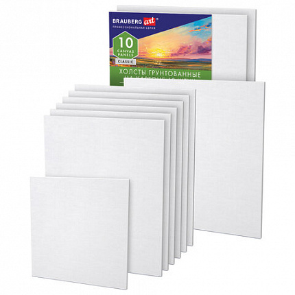 Холсты на картоне НАБОР № 2 10 штук, хлопок, грунт, 280 г/м2, BRAUBERG ART CLASSIC, 192661