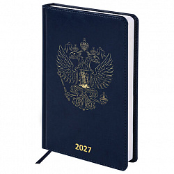 Ежедневник датированный 2027 А5 138х213мм BRAUBERG State, под кожу, синий, 118043