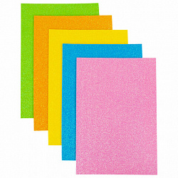 Пористая резина/фоамиран А4, 2 мм, НАБОР, 5 листов, 5 цветов, пастельные цвета, блестки, ОСТРОВ СОКРОВИЩ, 660077