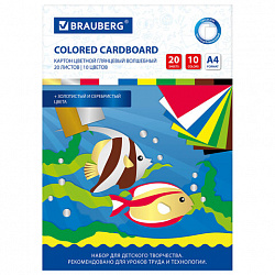 Картон цветной А4 МЕЛОВАННЫЙ ВОЛШЕБНЫЙ, 20 листов, 10 цветов, в папке, BRAUBERG, 200х290 мм, 113546