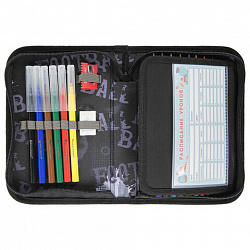 Пенал BRAUBERG с наполнением, 1 отделение, 1 откидная планка, 24 предмета, 21х14 см, "Fireball", 270723