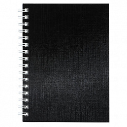 Блокнот МАЛЫЙ ФОРМАТ А6, 80 л., гребень, бумвинил "METALLIC", клетка, HATBER, черный, 086310, 80ЗК6бвВ1гр
