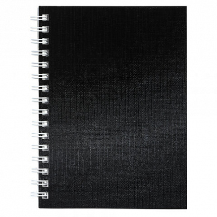 Блокнот МАЛЫЙ ФОРМАТ А6, 80 л., гребень, бумвинил "METALLIC", клетка, HATBER, черный, 086310, 80ЗК6бвВ1гр