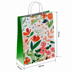 Крафт-пакет бумажный "Красота внутри" 26х15х35 см, с кручеными ручками, плотность 100 г/м2, белый, 113563