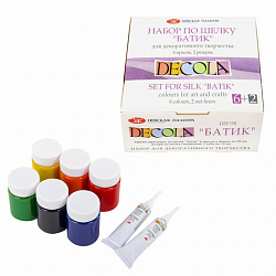 Краски по ткани акриловые "Декола" "Батик по шелку", НАБОР 6 цветов по 50 мл + резерв 2 тубы по 18 мл, Невская Палитра, 4441448
