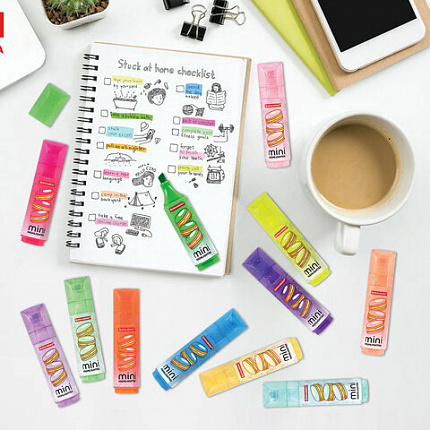 Набор текстовыделителей мини с принтами, 12 ЦВЕТОВ, BRAUBERG, 6 неоновых цветов + 6 пастельных цветов, линия 1-5 мм, 152537