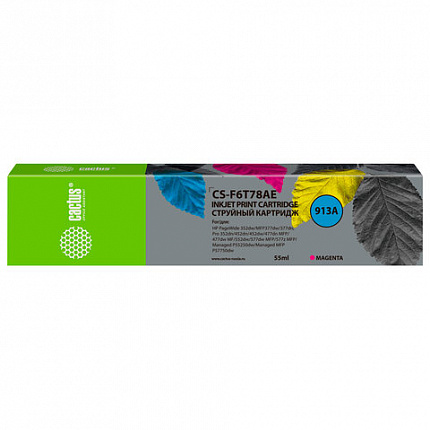 Картридж струйный CACTUS (CS-F6T78AE) 913A для HP PW 352dw/377dw/Pro 477dw/452dw, пурпурный, 55 мл