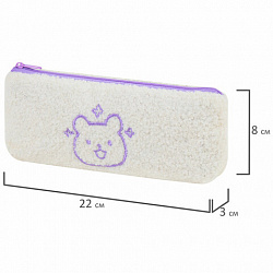 Пенал ЮНЛАНДИЯ, 1 отделение, плюш, "Bear", белый, 22x8х3 см, 272270