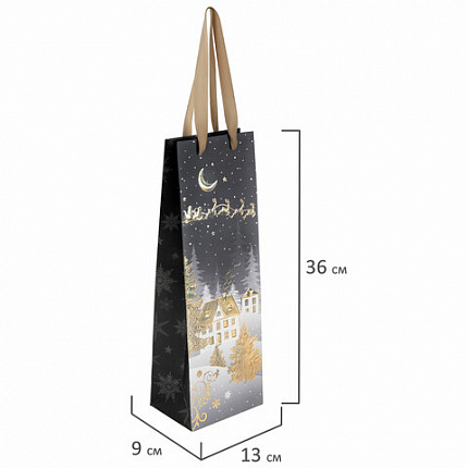 Пакет подарочный под бутылку (1 шт.) новогодний, 12x9x36 см, №1, фольга, ассорти, ЗОЛОТАЯ СКАЗКА, 592134