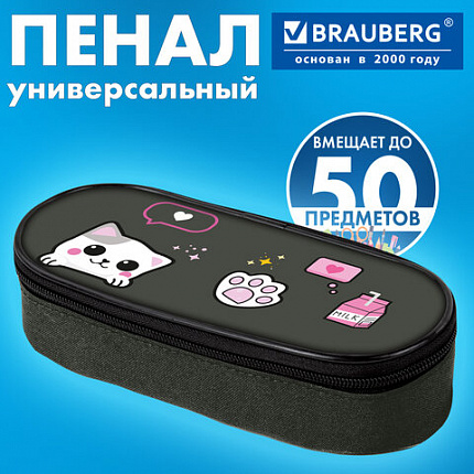 Пенал-футляр BRAUBERG, 1 отделение, органайзер, полиэстер, 22x9х5 см, "Pixel cat", 274585
