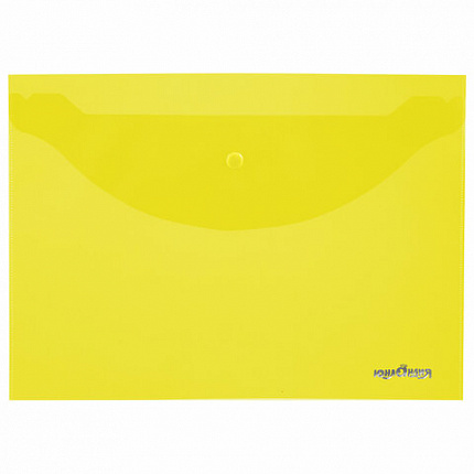 Папка-конверт с кнопкой ЮНЛАНДИЯ, А4, до 100 листов, прозрачная, желтая, 0,18 мм, 228668