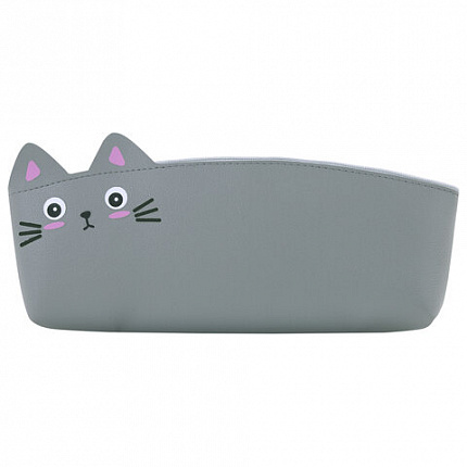 Пенал ЮНЛАНДИЯ ЮНИОР, 1 отделение, искусственная кожа, "Gray kitty", 20х9х7 см, 273819