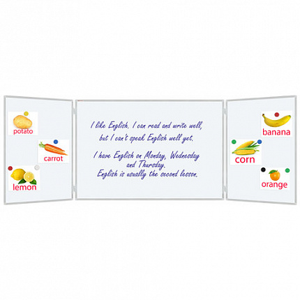 Доска магнитно-маркерная 3-элементная, 100х150/300 см, Польша, Гарантия 10 ЛЕТ, белая, BRAUBERG, 238035