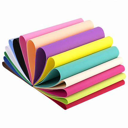 Пористая резина/фоамиран А4, 1 мм, НАБОР, 15 листов, 15 цветов, яркие цвета, ОСТРОВ СОКРОВИЩ, 665097