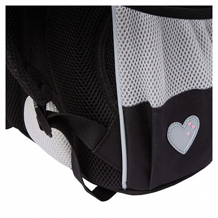 Ранец GRIZZLY анатомическая спинка, с мешком для обуви, для девочек, "BLACKY", серый, 33х25х13 см, RAm-584-1/2