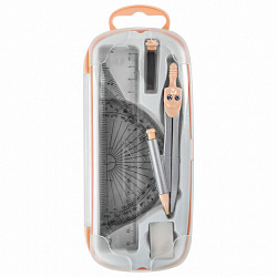 Готовальня BRAUBERG SCHOOL KIT, 9 предметов, циркуль 125 мм, чертежные принадлежности, персиковый цвет, 210715