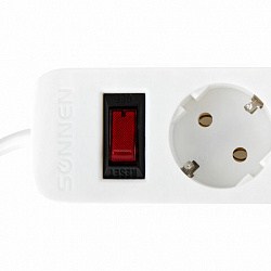 Сетевой фильтр SONNEN SPW-505, 5 розеток с заземлением, выключатель, 10 А, 5 м, белый, 513655