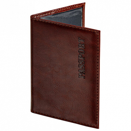 Обложка для паспорта STAFF "Profit", экокожа, мягкая изолоновая вставка, "PASSPORT", коричневая, 237184