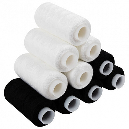 Нитки швейные 40 ЛШ, 200 м, полиэстер, НАБОР 20 шт., белый/черный, в ПОДАРОК иглы, DEVELIA (Девелиа), 609623