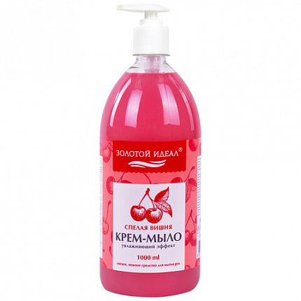 Мыло-крем жидкое 1 л, ЗОЛОТОЙ ИДЕАЛ "Спелая вишня", дозатор, 609428