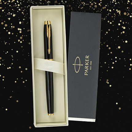 Ручка перьевая PARKER "IM Core Black Lacquer GT", ежедневник А5 черный, пакет, 880900
