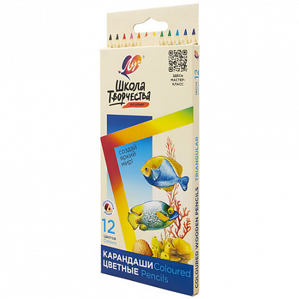 Карандаши цветные ЛУЧ "Школа Творчества", 12 цветов, трехгранные, натуральное дерево,, 30С 1806-08