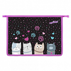 Папка для тетрадей ЮНЛАНДИЯ А4, 1 отделение, пластик, на молнии, "Cat squad", 273347