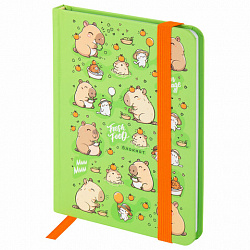 Блокнот с резинкой в клетку 96 л., МАЛЫЙ ФОРМАТ А6, 109х148 мм, твердая обложка, ЮНЛАНДИЯ, "Капибары", 116337