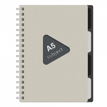 Тетрадь обложка пластик, А5 80л. гребень, 4 съемных разделителя, клетка, BRAUBERG, бежевый, 405366