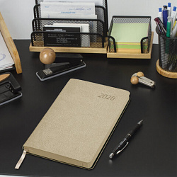 Ежедневник датированный 2026 А5 138x213 мм, BRAUBERG "Stylish", под кожу, гибкий, бежевый, 117104